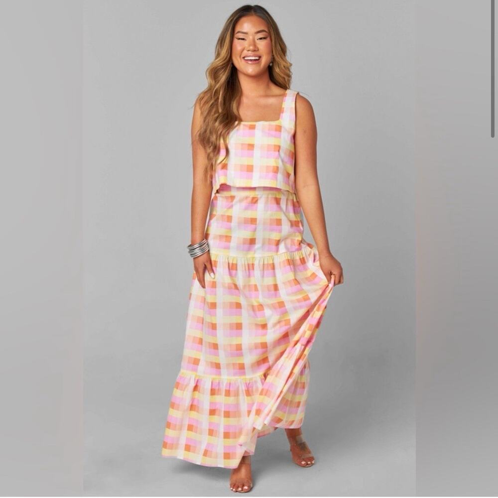 Buddy Love Pink & Yellow Plaid Maxi Skirt Set